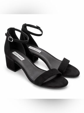 Steve Madden Irenee Leather Block Heel Sandals | Black Ankle Strap | Size 11